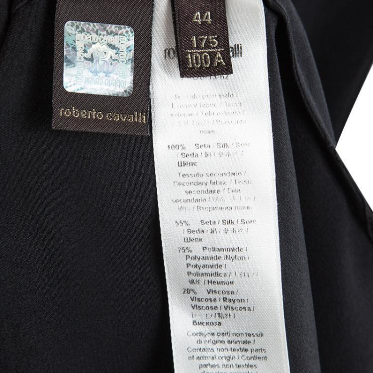 مملوكة مسبقًا Roberto Cavalli Black Silk Lace Insert Tie Detail High Low Tunic M