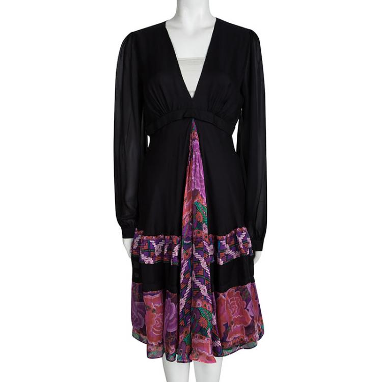 مملوكة مسبقًا Roberto Cavalli Multicolor Printed Silk Long Sleeve Dress M