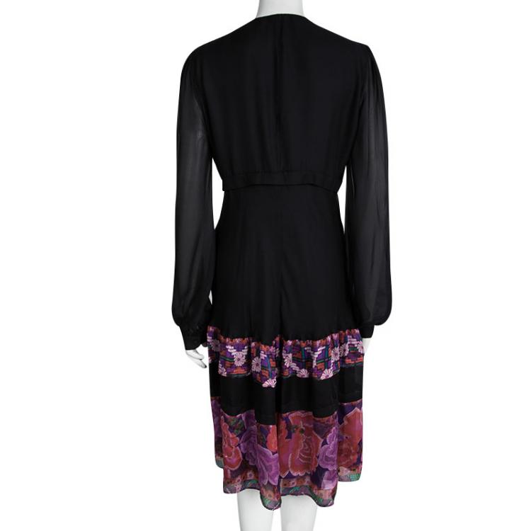 مملوكة مسبقًا Roberto Cavalli Multicolor Printed Silk Long Sleeve Dress M