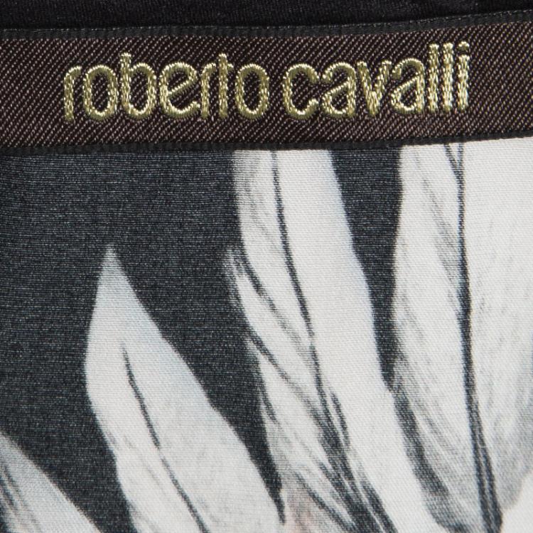 Pre Owned Roberto Cavalli Monochrome Printed Short Sleeve Top M