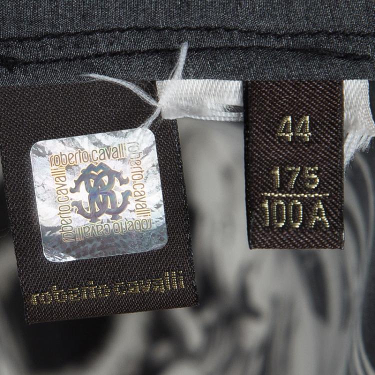 Pre Owned Roberto Cavalli Monochrome Printed Short Sleeve Top M