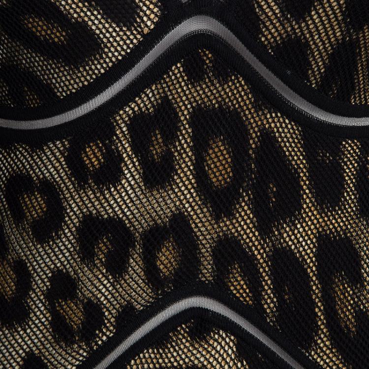 Pre Owned Roberto Cavalli Leopard Print Tricot Mesh Overlay Maxi Dress S