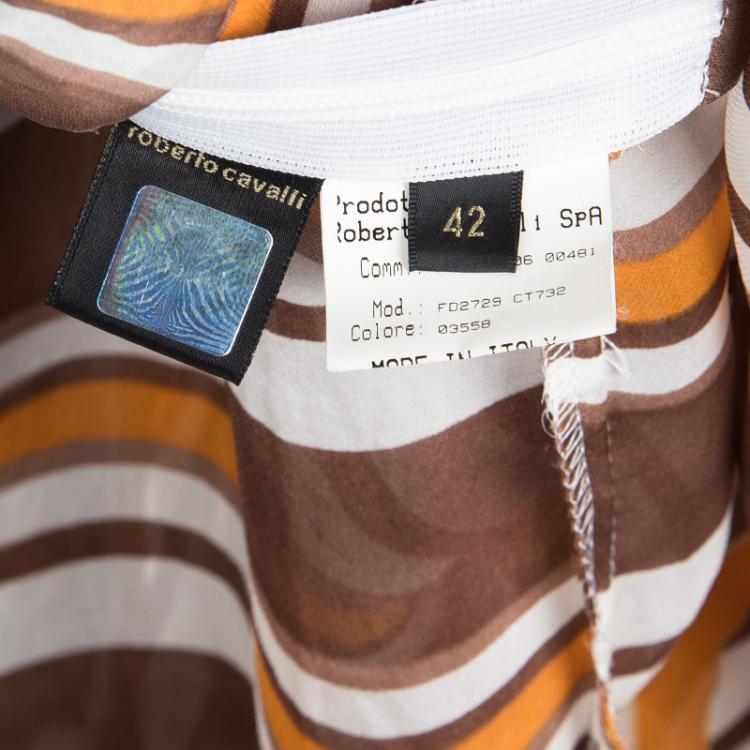 Pre Owned Roberto Cavalli Multicolor Striped Silk Tie Detail Long Sleeve Top M
