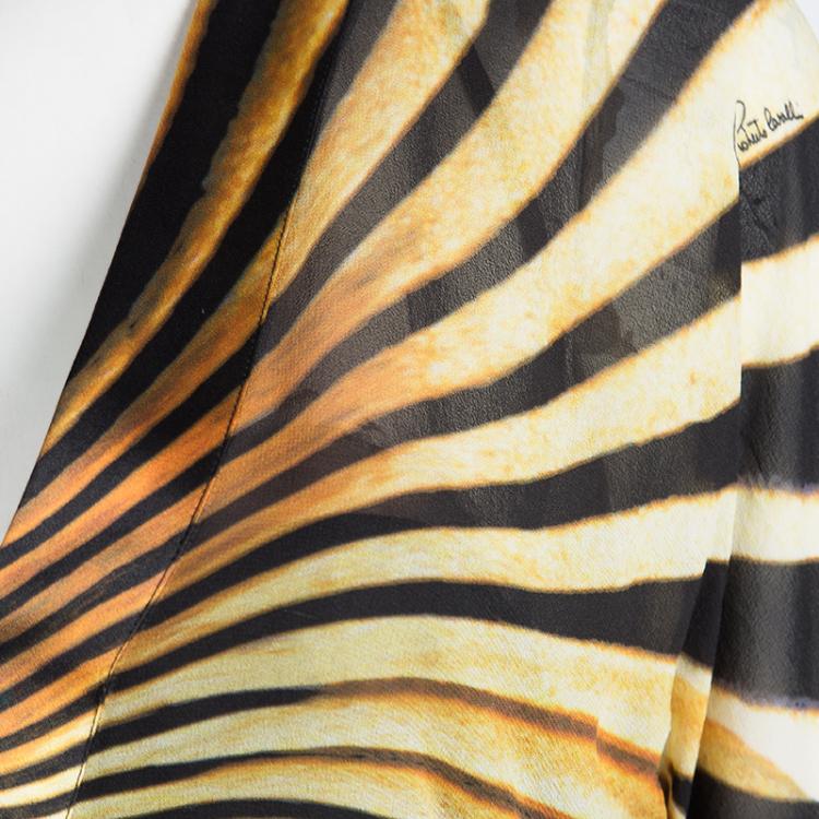 Pre Owned Roberto Cavalli Multicolor Printed Silk Bell Sleeve Dress L