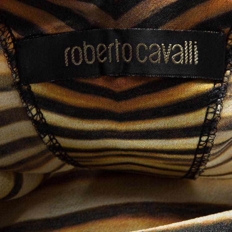 Pre Owned Roberto Cavalli Multicolor Printed Silk Bell Sleeve Dress L