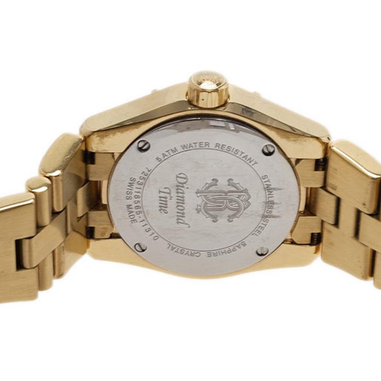 Pre Owned Roberto Cavalli Gold Gold-Plated Diamond Time Women's Wristwatch 41MM