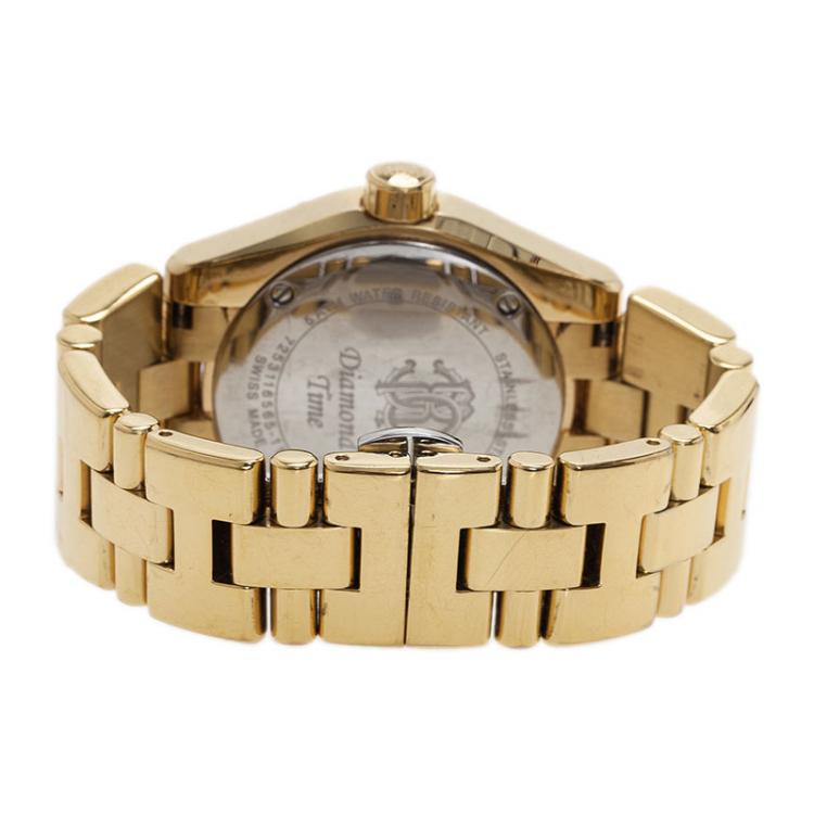Pre Owned Roberto Cavalli Gold Gold-Plated Diamond Time Women's Wristwatch 41MM