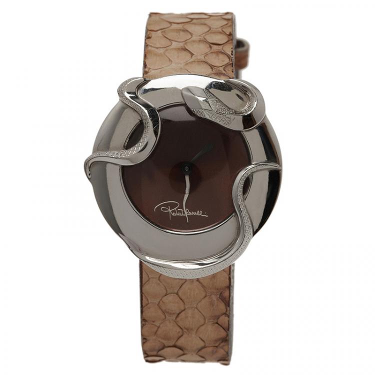Pre Owned Roberto Cavalli Brown Stainless Steel  Snake Women's Wristwatch 38MM