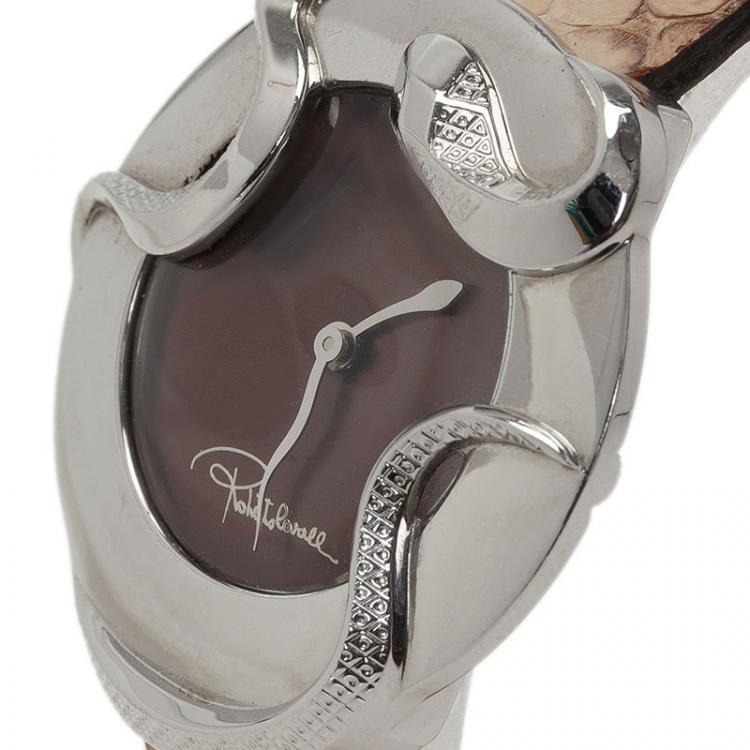Pre Owned Roberto Cavalli Brown Stainless Steel  Snake Women's Wristwatch 38MM