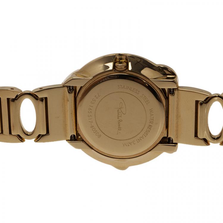 Pre Owned Roberto Cavalli Cream Gold-Plated Stainless Steel  Snake Women's Wristwatch 38MM