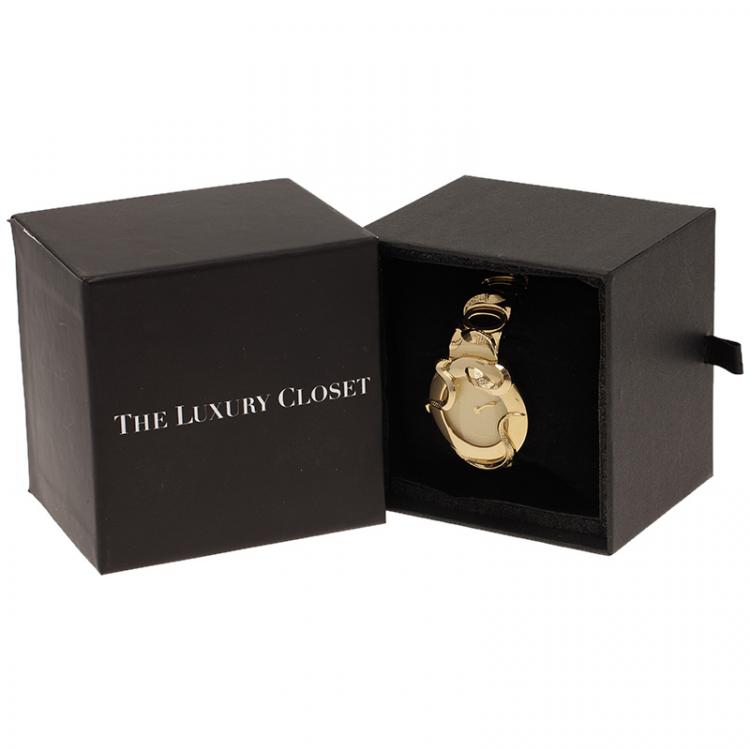 Pre Owned Roberto Cavalli Cream Gold-Plated Stainless Steel  Snake Women's Wristwatch 38MM
