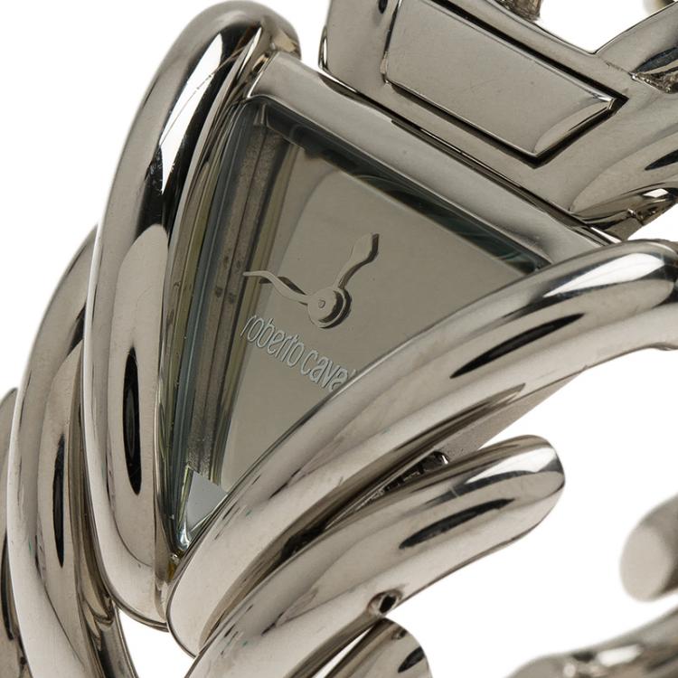 Pre Owned Roberto Cavalli Silver Stainless Steel Triangle Women's Wristwatch 38MM