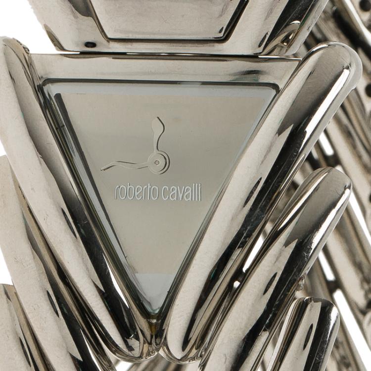 Pre Owned Roberto Cavalli Silver Stainless Steel Triangle Women's Wristwatch 38MM