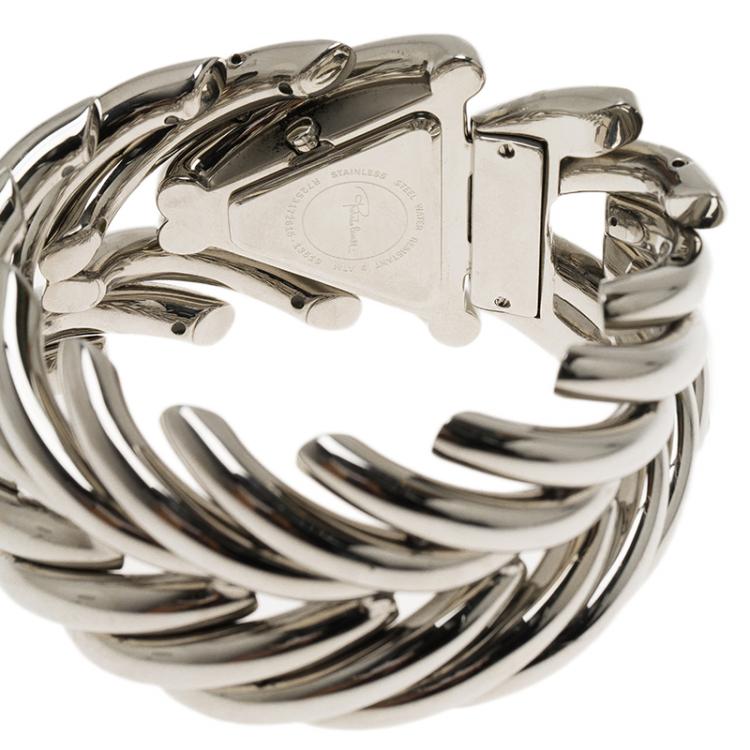 Pre Owned Roberto Cavalli Silver Stainless Steel Triangle Women's Wristwatch 38MM