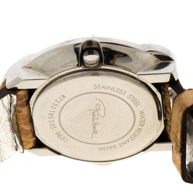 Pre Owned Roberto Cavalli Brown Stainless Steel Snake R7251165535 Women's Wristwatch 38MM