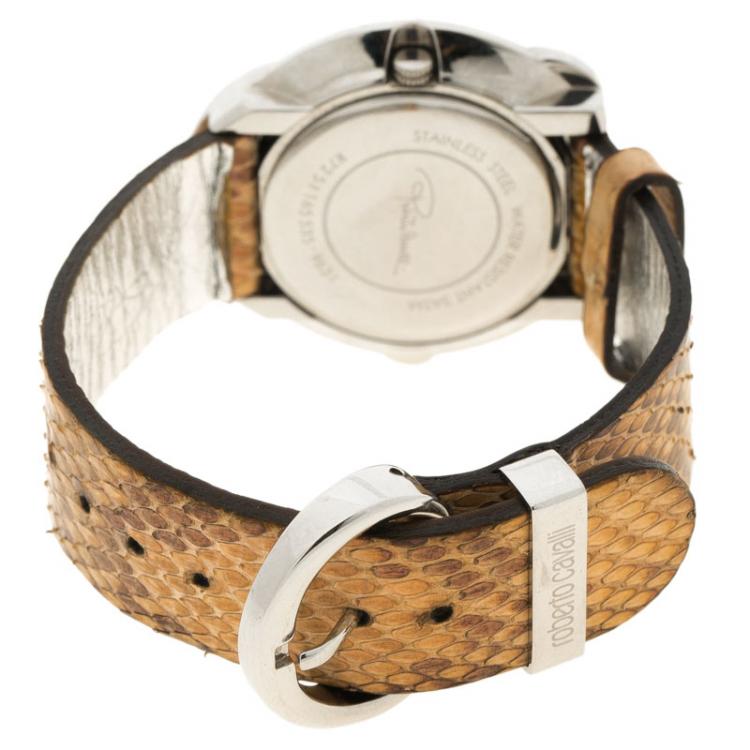 Pre Owned Roberto Cavalli Brown Stainless Steel Snake R7251165535 Women's Wristwatch 38MM