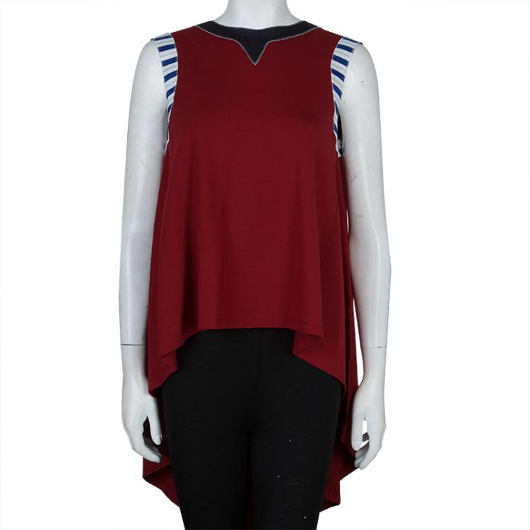 Pre Owned Roksanda Ilincic Burgundy Jersey High Low Hem Sleeveless Top S