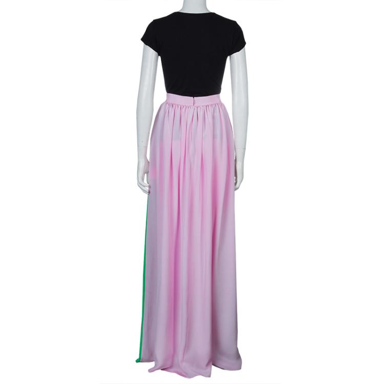 Pre Owned Roksanda Ilincic Neon Green and Pink Paneled Maxi Skirt M