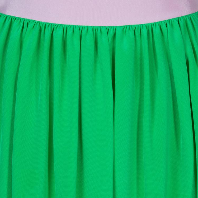 Pre Owned Roksanda Ilincic Neon Green and Pink Paneled Maxi Skirt M