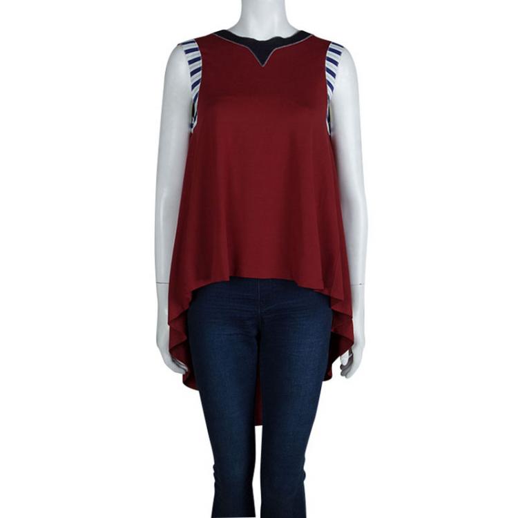 Pre Owned Roksanda Ilincic Burgundy Jersey High Low Hem Sleeveless Top M