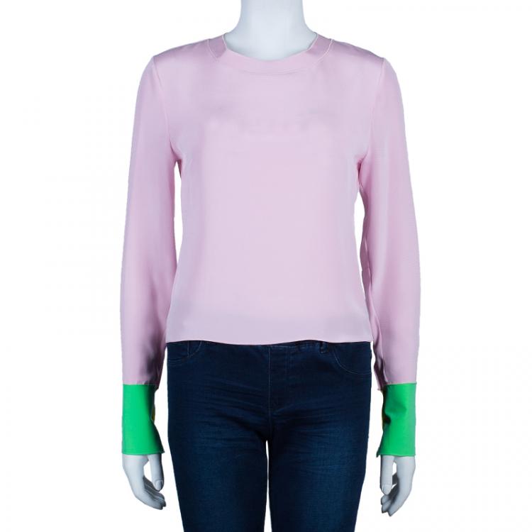 Pre Owned Roksanda Ilincic Pink Contrast Cuff Long Sleeve Silk Top M