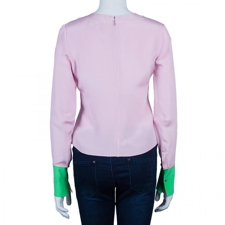 Pre Owned Roksanda Ilincic Pink Contrast Cuff Long Sleeve Silk Top M