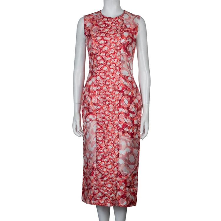 Pre Owned Roksanda Ilincic Orange Printed Sleeveless Silk Dress M