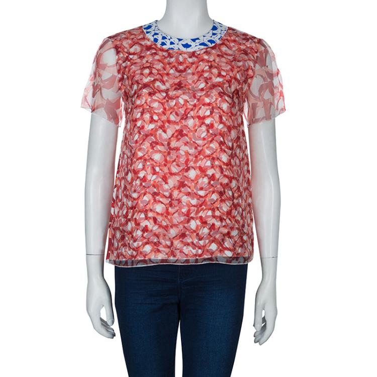 Pre Owned Roksanda Ilincic Orange Printed Silk Top S