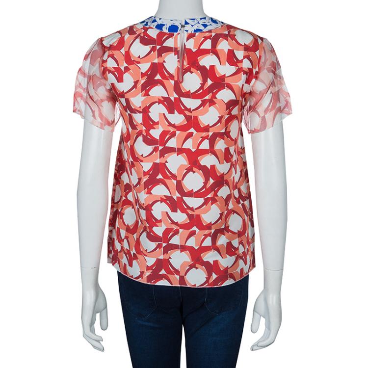 Pre Owned Roksanda Ilincic Orange Printed Silk Top S