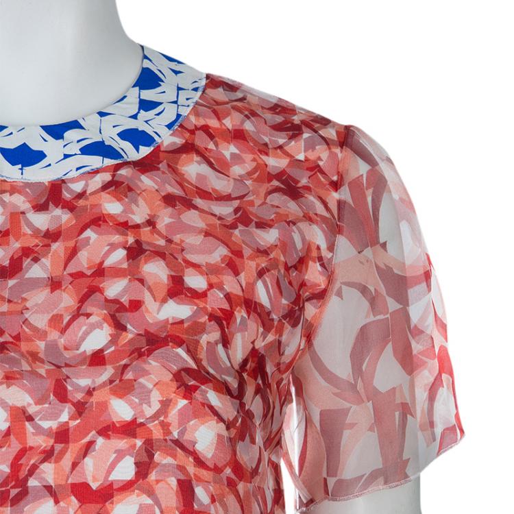 Pre Owned Roksanda Ilincic Orange Printed Silk Top S