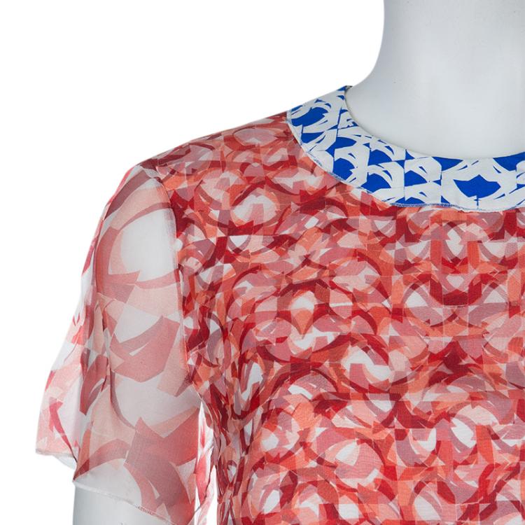 Pre Owned Roksanda Ilincic Orange Printed Silk Top S