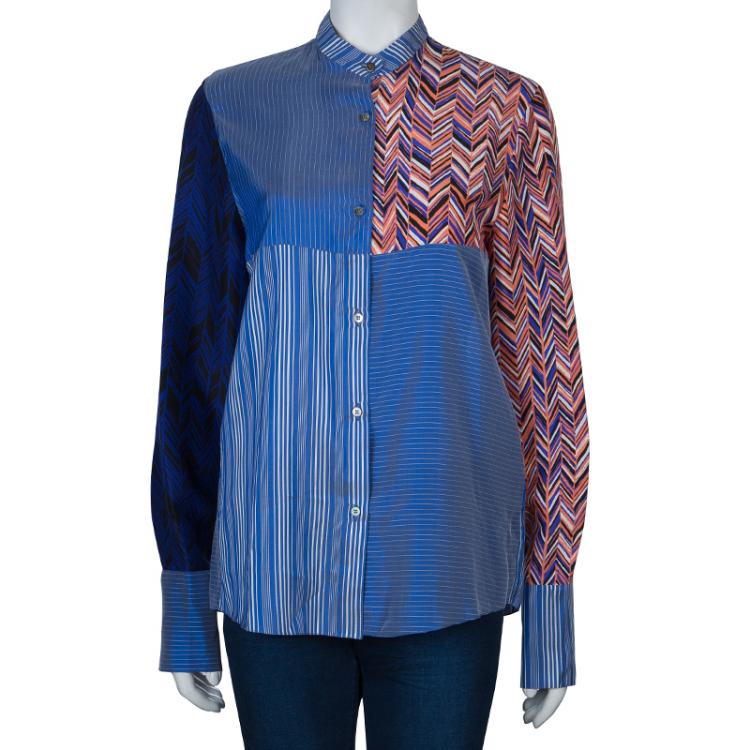 Pre Owned Roksanda Ilincic Blue Striped Silk Top S
