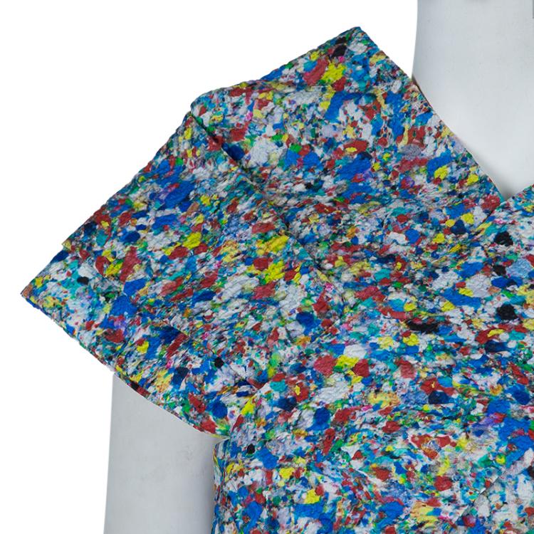 Pre Owned Roksanda Ilincic Multicolor Floral Print Textured Silk Draped Asymmetric Top M