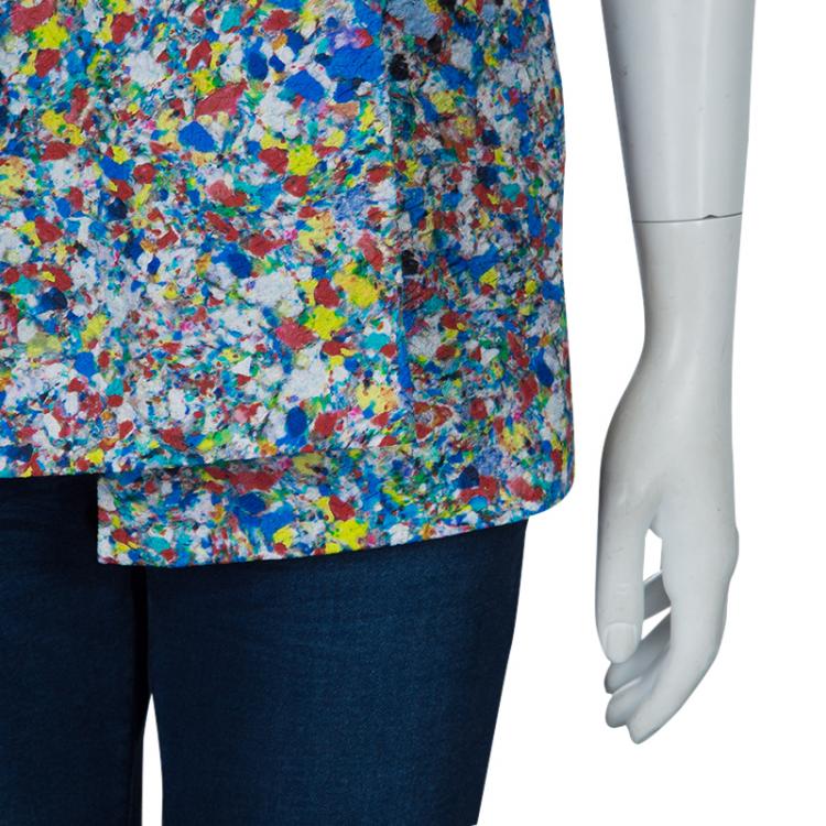 Pre Owned Roksanda Ilincic Multicolor Floral Print Textured Silk Draped Asymmetric Top M