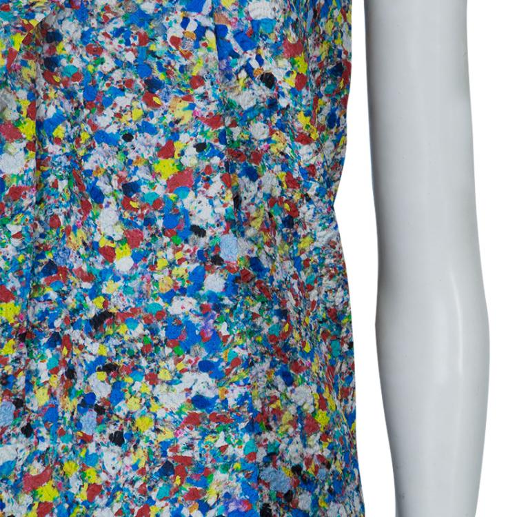 Pre Owned Roksanda Ilincic Multicolor Floral Print Textured Silk Draped Asymmetric Top M