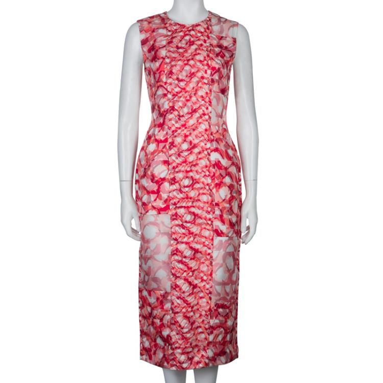 Pre Owned Roksanda Ilincic Orange Printed Silk Sleeveless Dress S