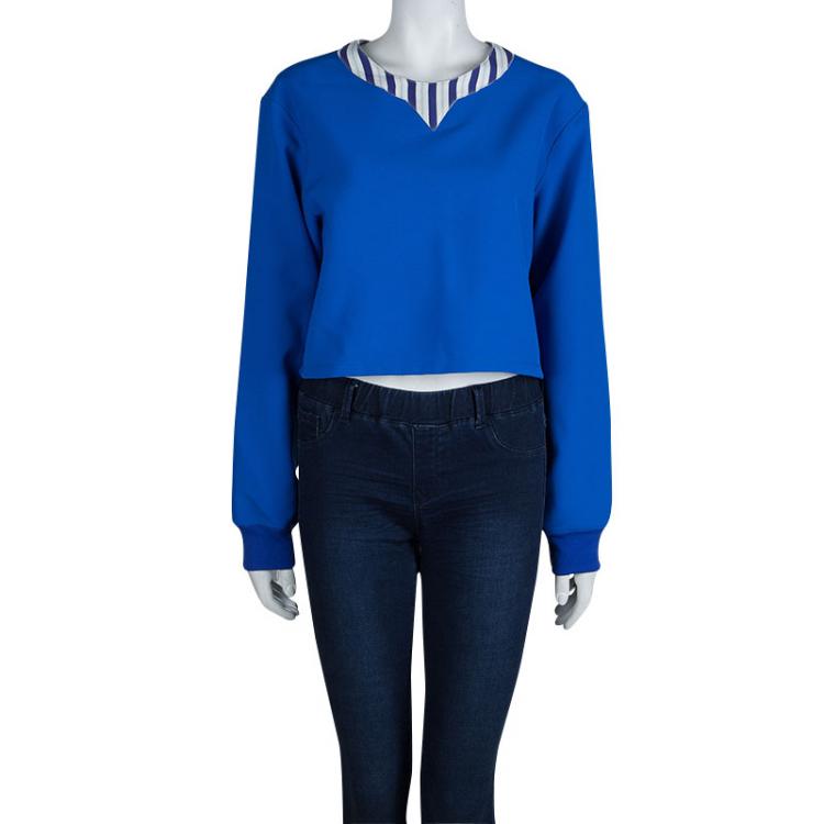 Pre Owned Roksanda Ilincic Blue Oversized Long Sleeve Crop Top L