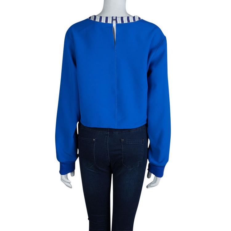 Pre Owned Roksanda Ilincic Blue Oversized Long Sleeve Crop Top L