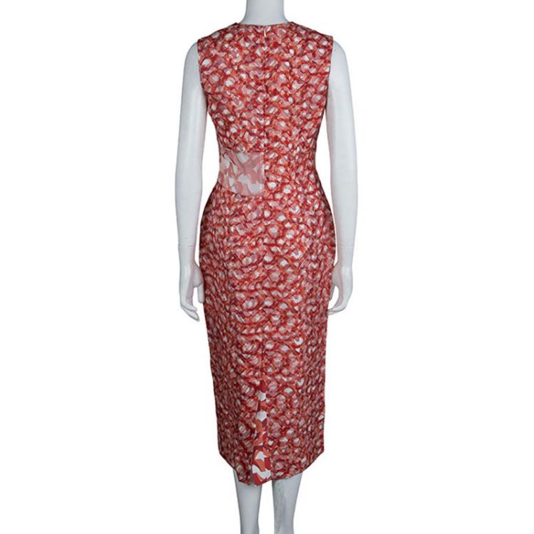 Pre Owned Roksanda Ilincic Orange Printed Sleeveless Silk Dress M