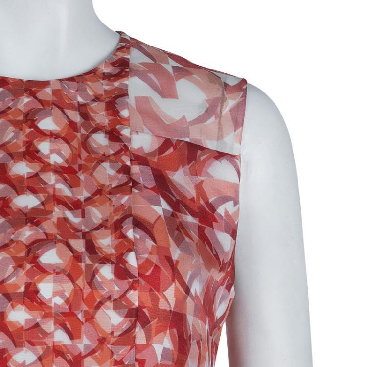 Pre Owned Roksanda Ilincic Orange Printed Sleeveless Silk Dress M