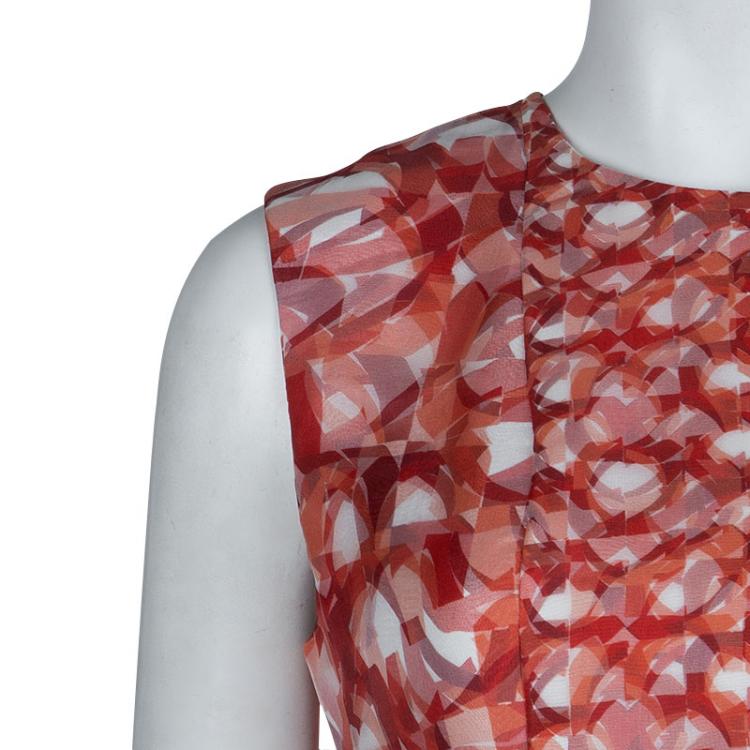 Pre Owned Roksanda Ilincic Orange Printed Sleeveless Silk Dress M