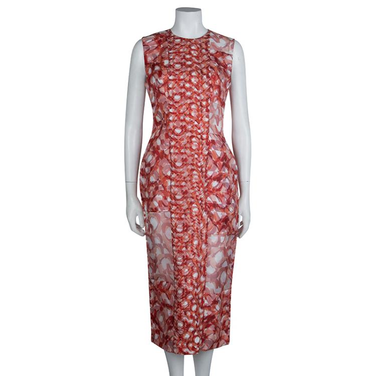Pre Owned Roksanda Ilincic Orange Printed Sleeveless Silk Dress M