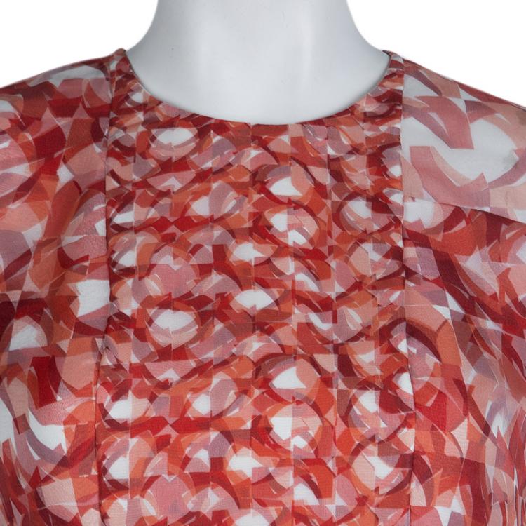 Pre Owned Roksanda Ilincic Orange Printed Sleeveless Silk Dress M