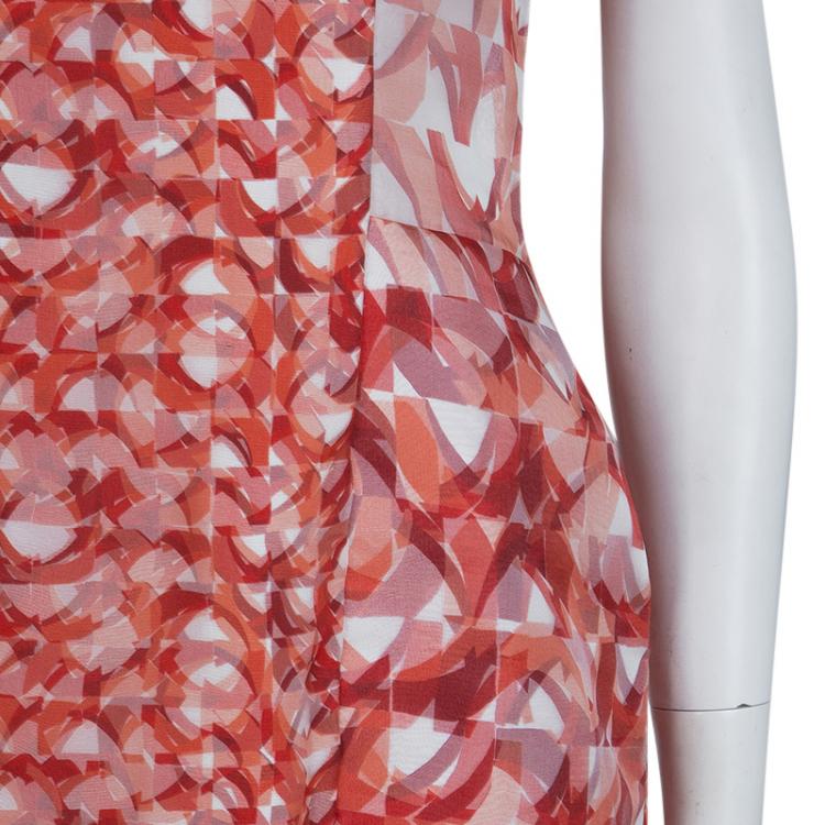 Pre Owned Roksanda Ilincic Orange Printed Sleeveless Silk Dress M