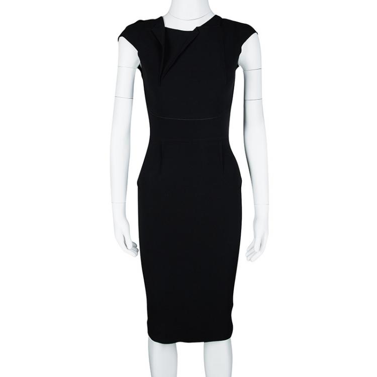 Pre Owned Roland Mouret Black Asymmetric Neck Detail Cap Sleeve Dress S