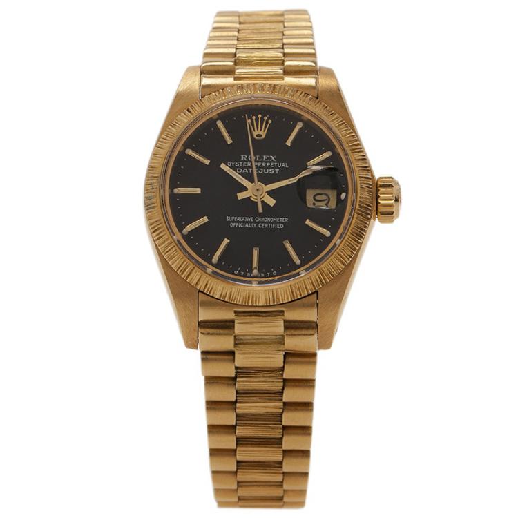 مملوكة مسبقًا Rolex Black 18K Yellow Gold Datejust Women's Wristwatch 26MM