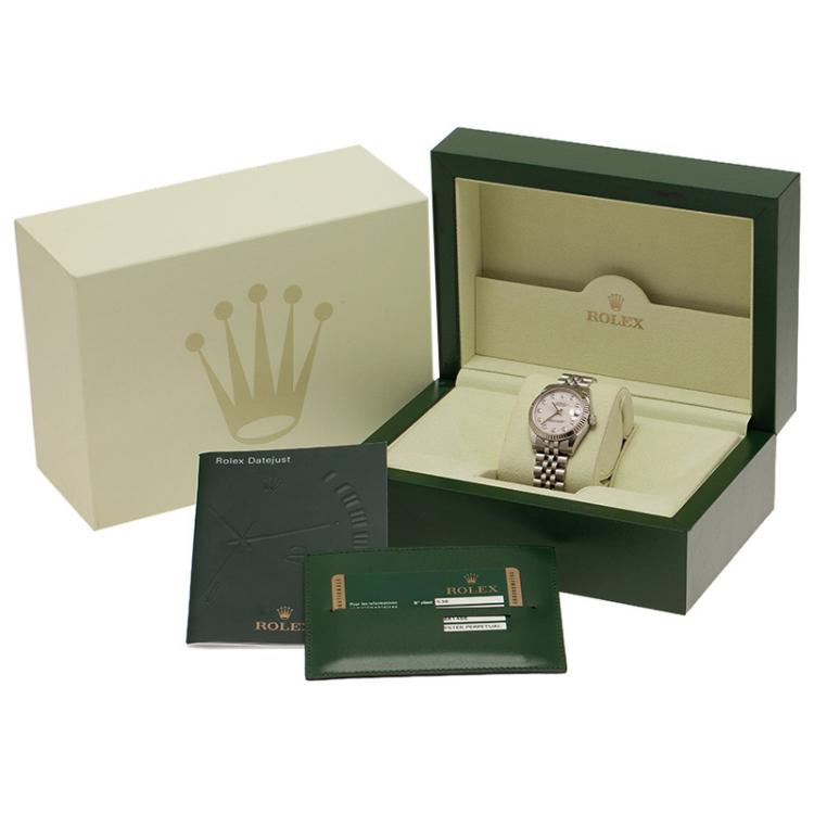 Pre Owned Rolex Mother of Pearl Stainless Steel Diamond Datejust Women's Wristwatch 31MM