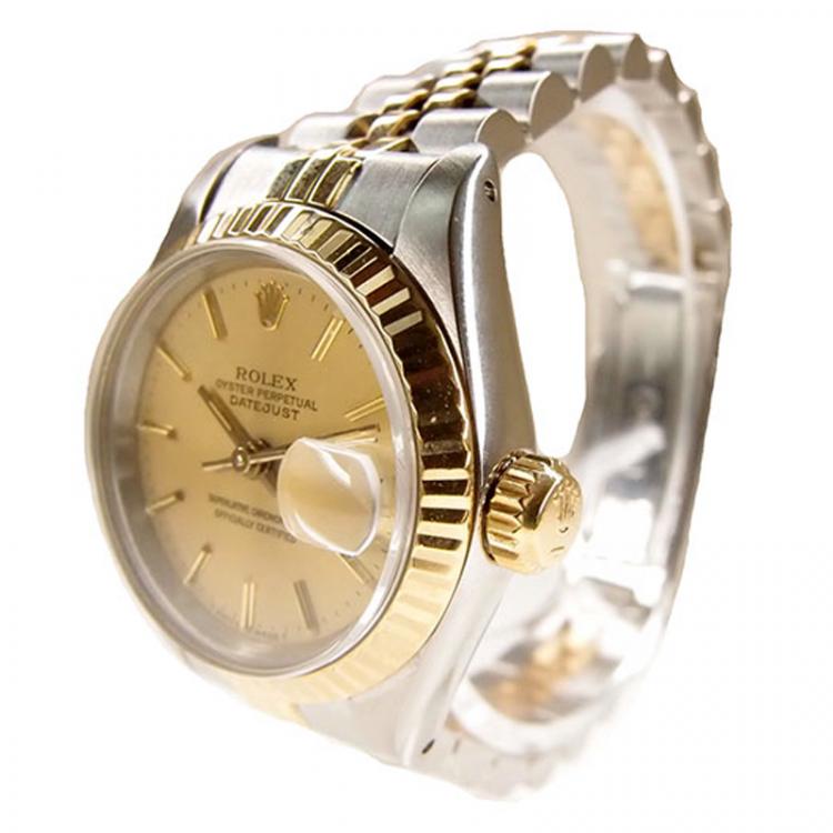 Pre Owned Rolex Champagne 18K Yellow Gold and Stainless Steel Datejust Women's Wristwatch 25MM