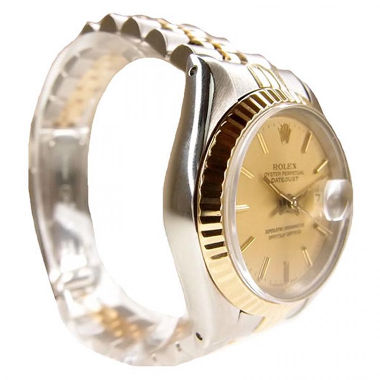 Pre Owned Rolex Champagne 18K Yellow Gold and Stainless Steel Datejust Women's Wristwatch 25MM