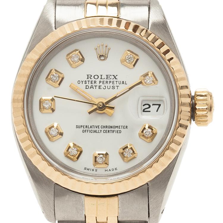 Pre Owned Rolex Silver 18K Yellow Gold and Stainless Steel Datejust Women's Wristwatch 26MM